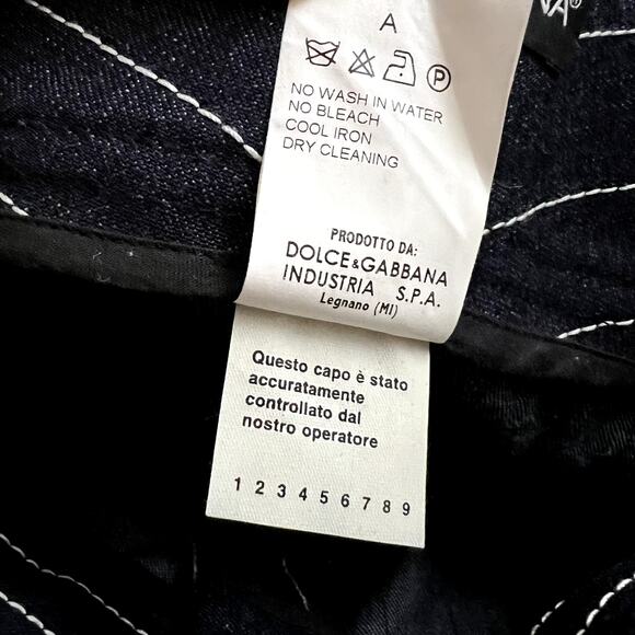 DOLCE & GABBANA Women's size 38 Navy Pin Striped Stitched Wide Leg Denim Jean - Picture 7 of 8